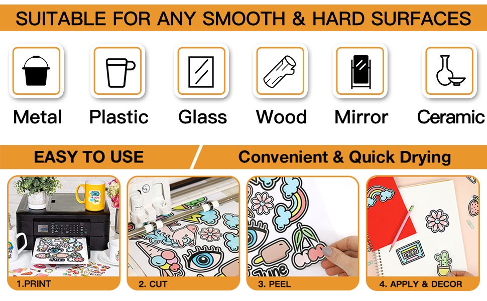 HTVRONT Printable Vinyl Sticker Paper - 10 Sheets Matte White, 8.5x11 Inches, For Inkjet & Laser Printers, Waterproof & Tear Resistant