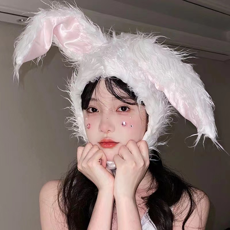 Girls hat Plush Brushed Rabbit Ears hat Cute Girl Style Head Cover Warm ...