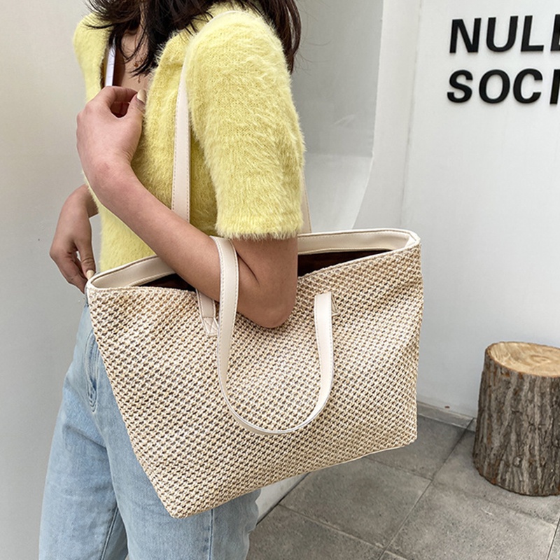 Casual Straw Large Capacity Tote For Women Wicker Woven Shoulder Bags ...