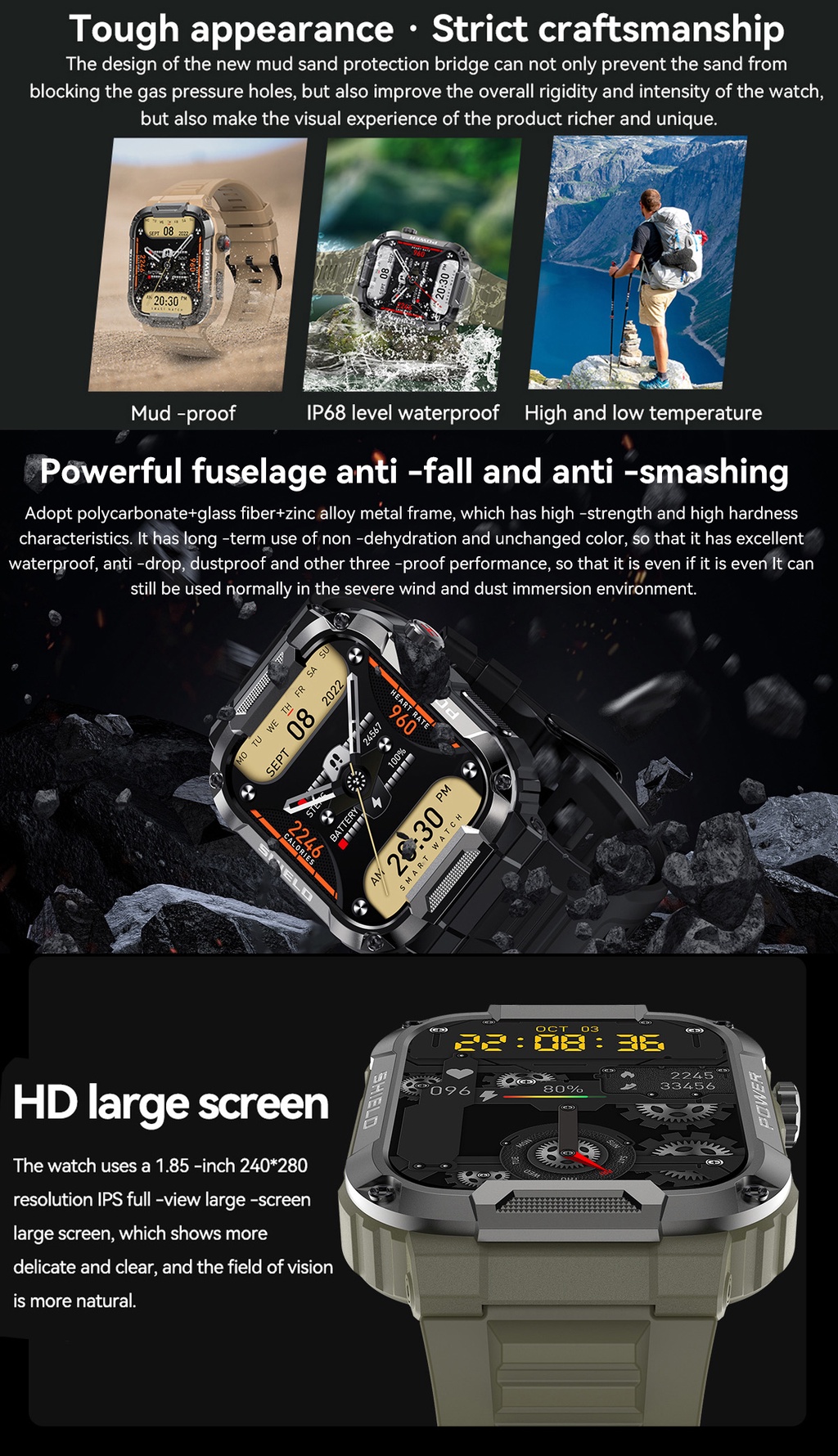 FILIEKEU rugged military smartwatch waterproof dropproof dustproof ...