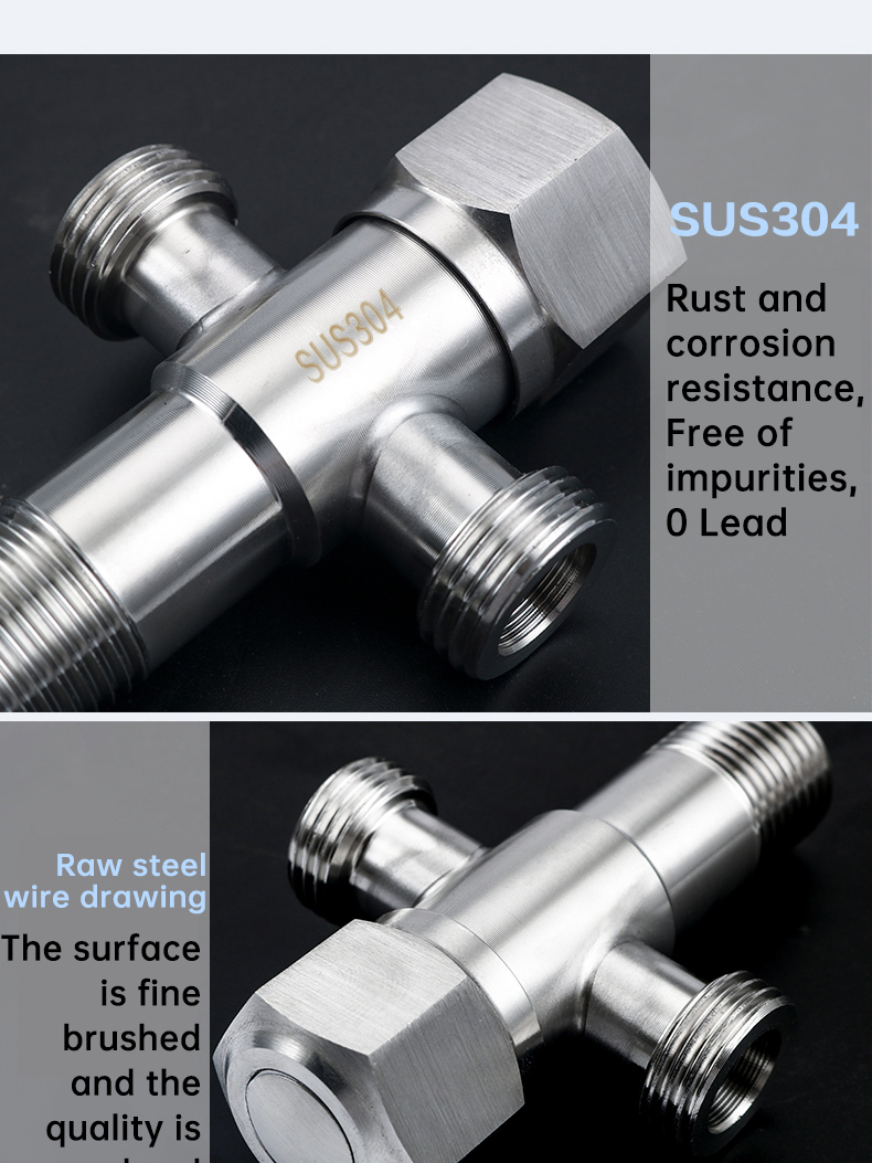 Sus304 Stainless Steel 2 Way Angle Valve 90 Degree Toilet Bidget Angle Valve Faucet Angle Valve 3405