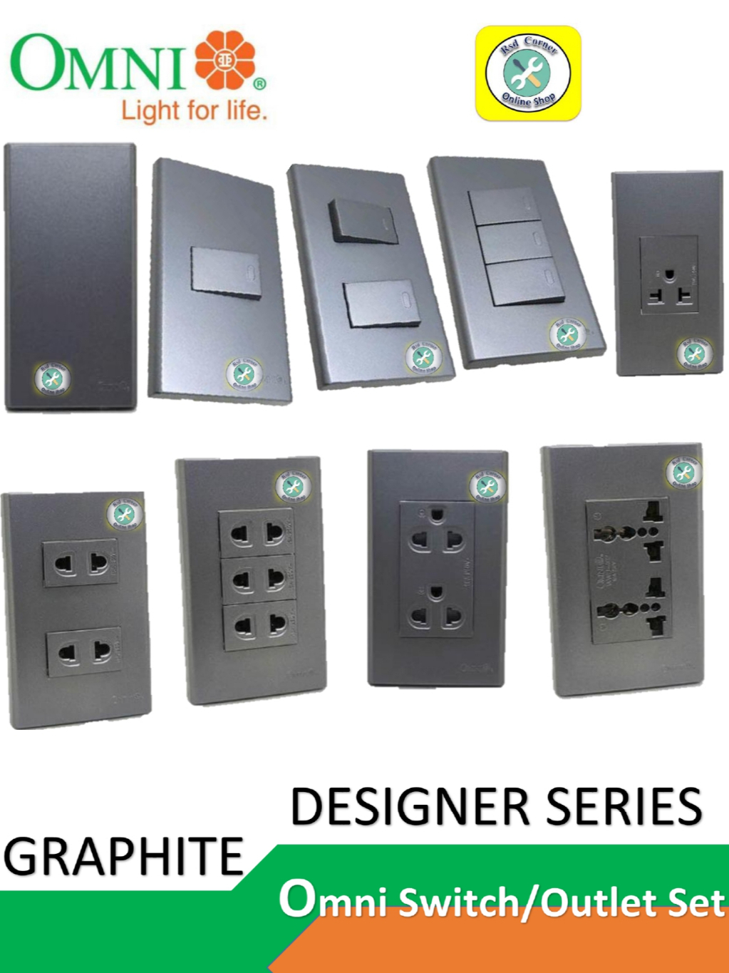 Omni Modern Graphite Switch and Outlet Set (Designer/Wide Series ...