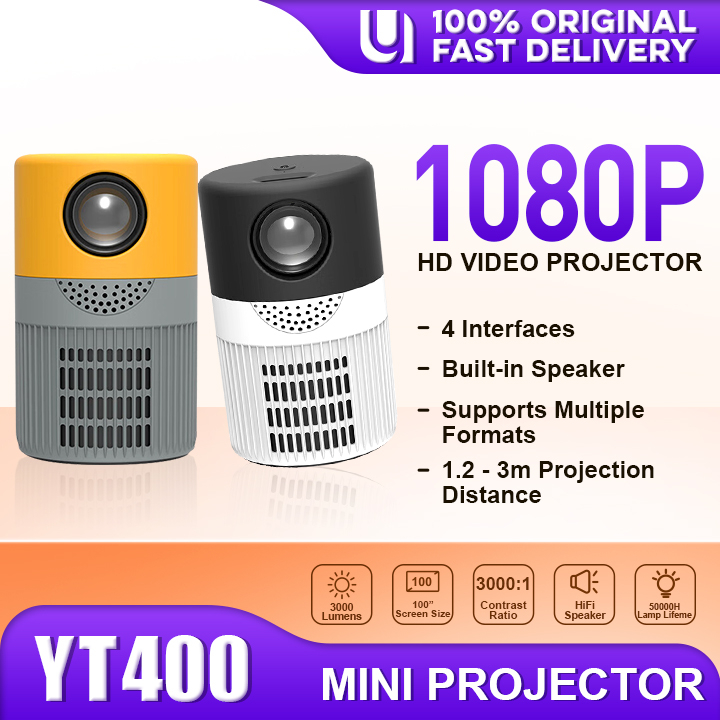 YT400 Mini Projector HD 1080P LED Projector HDMI Portable or Cellphone