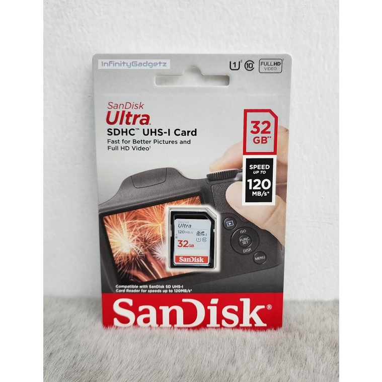 SanDisk Ultra 32GB SDHC Class 10 120MB/s UHSI Full HD Memory Card for