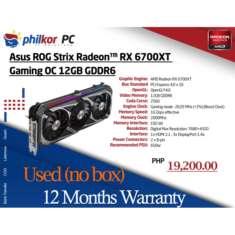 Asus ROG Strix Radeon RX 6700 XT 12G GDDR6 (used) 1 Year Warranty ...
