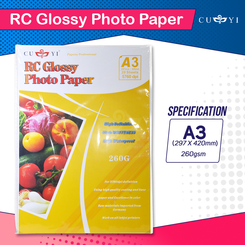 260gsm CUYI RC Glossy Photo Paper A3 Size (20sheets) | Shopee Malaysia