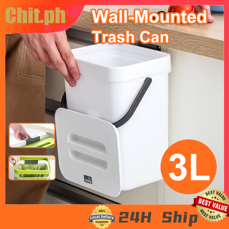 CHIT 3L Kitchen Hanging Trash Can Bedroom Bathroom Wall-Mounted Plastic