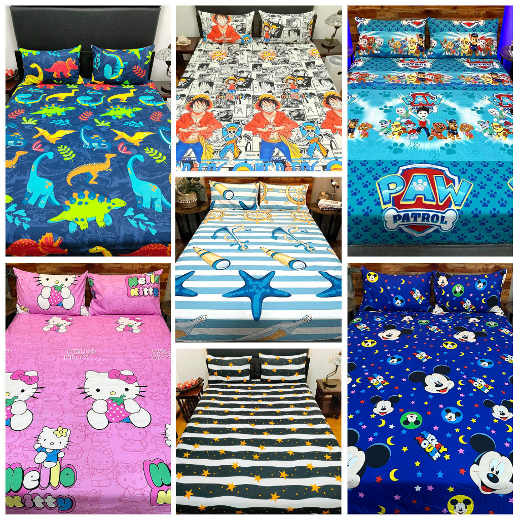 Printed Canadian Bed Sheet Cartoons Anime One Piece Dinosaur Hello Kitty Mickey Kids Bed Sheet