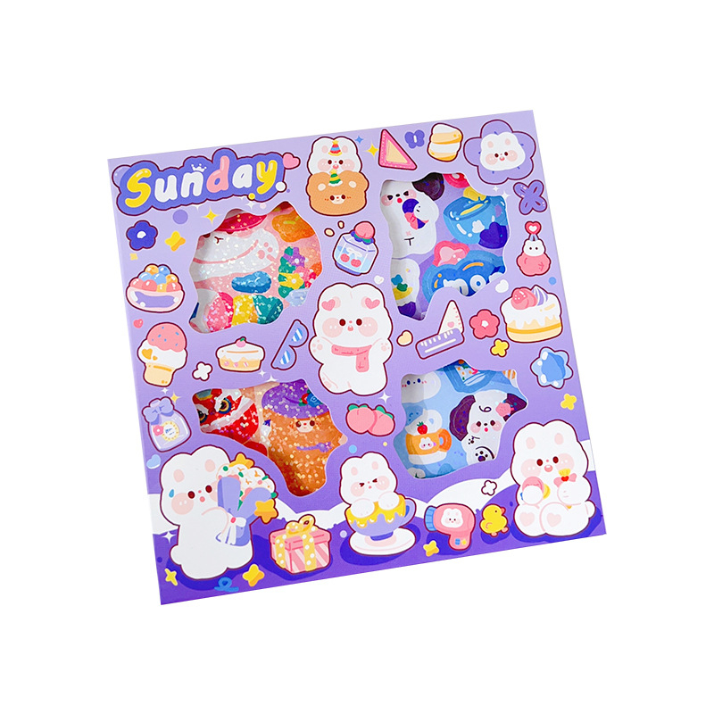 ESN MOMO Student DIY 100 Sheets Cute Girl Cartoon Laser Stickers Journal Sticker Gift Box Set