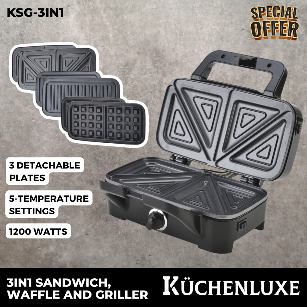 Kuchenluxe KSG3IN1 Sandwich, Waffle Maker and Griller Nonstick Plates