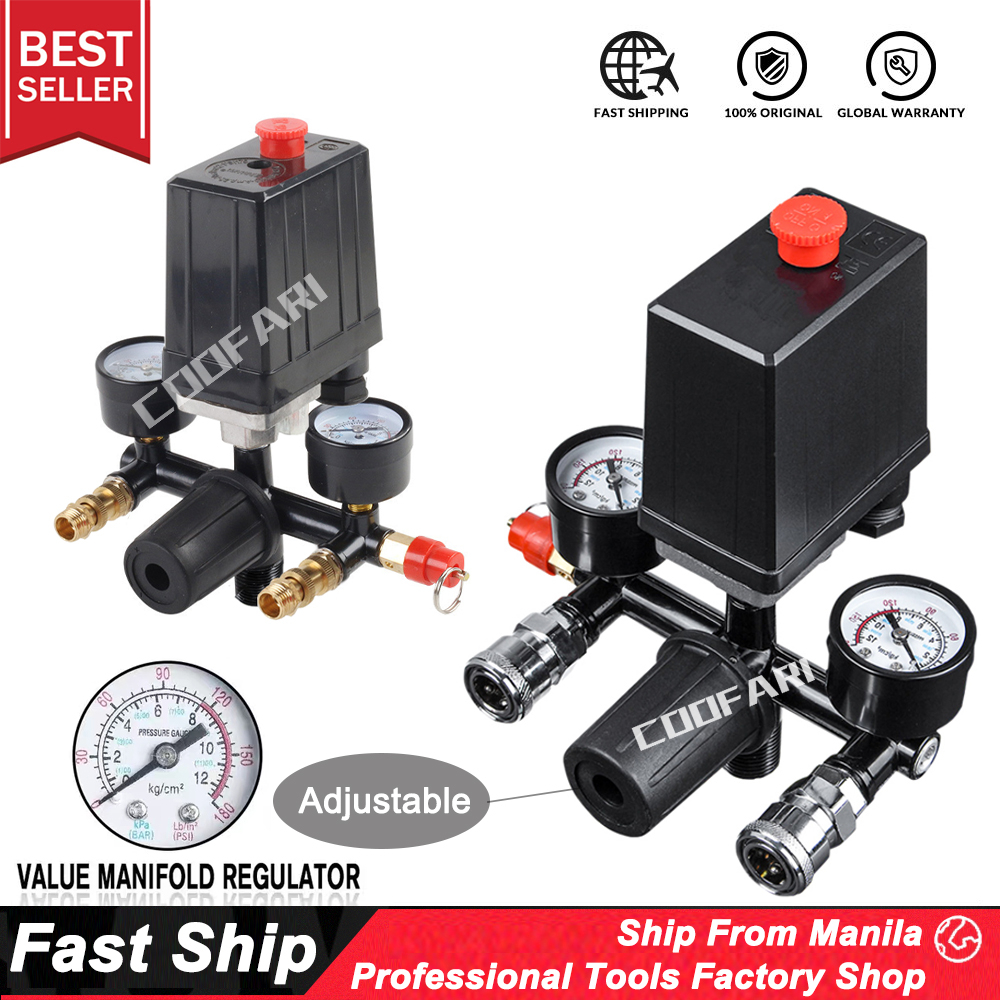 Air Compressor Pressure Control Switch Valve Manifold Regulator Gauges