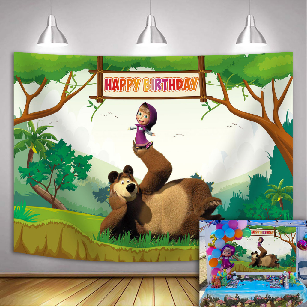 Masha dan The Bear Party Decor Masha and Bear Party Bekalan Backdrop ...