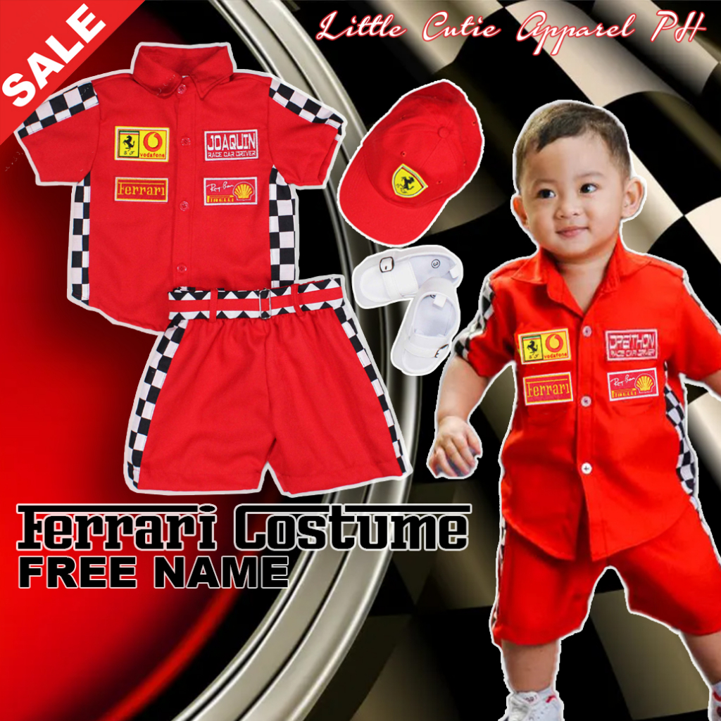 CAR RACING OUTFIT with FREE NAME (FERRARI SET) for Birthday Boy baju ...