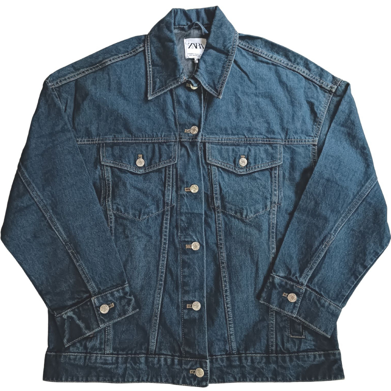 Zara Ladies Blue Oversized Full Denim Jacket Shopee Malaysia