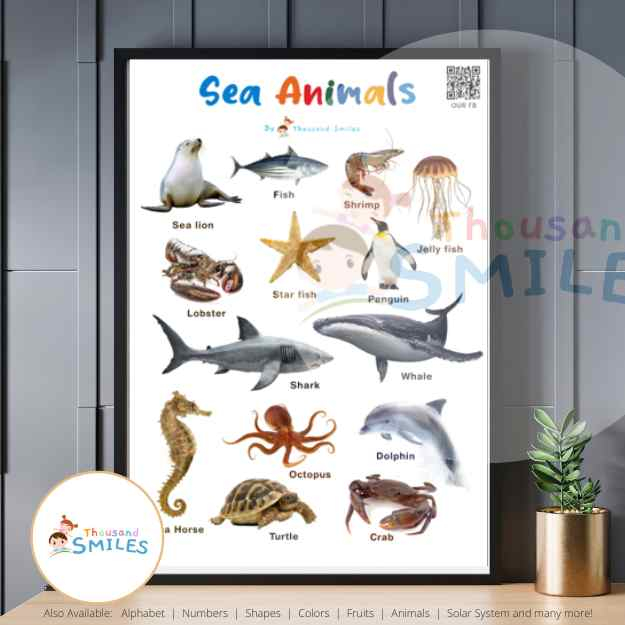 Sea Animals Chart Laminated Wall Poster for Kids A4 size by Thousand Smiles Educational ...
