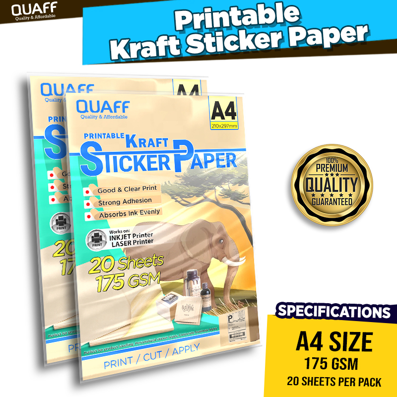 QUAFF Kraft Inkjet Photo Sticker Paper A4 175Gsm - 20 sheets per pack ...