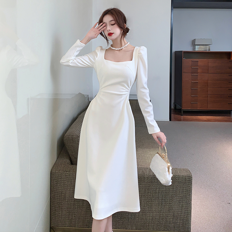 new korean fashion elegant white long sleeve dress for women plus size formal wedding cocktail dress Shopee Malaysia