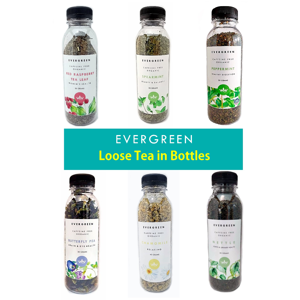 Organic Herbal Tea in Bottles Spearmint Red Raspberry Leaf Chamomile