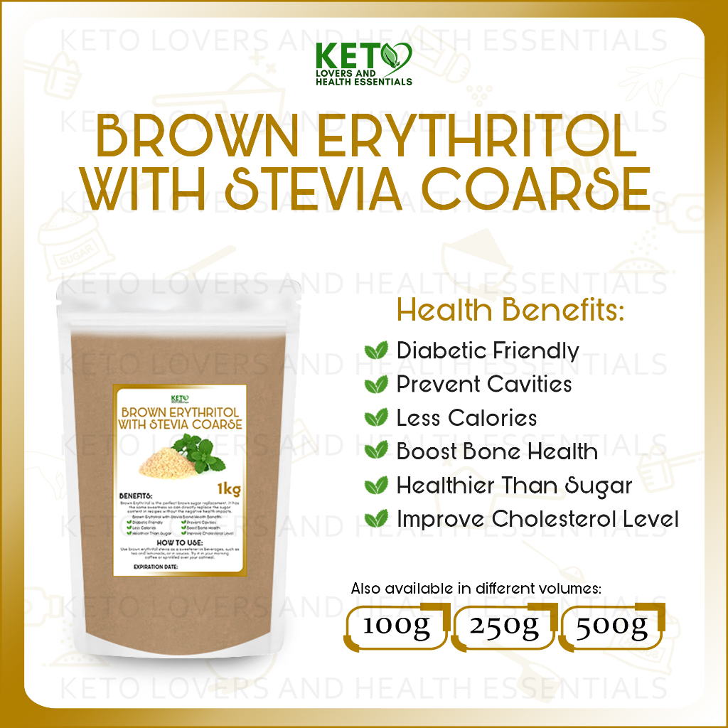 Brown Erythritol with Stevia Coarse 1kg Keto Diet, Sweetener, Low Carb