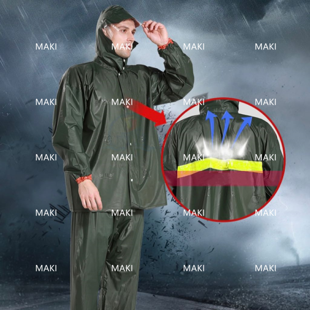 Thick raincoat jacket/pants set,fluorescent strips,bicycle/motorcycle ...