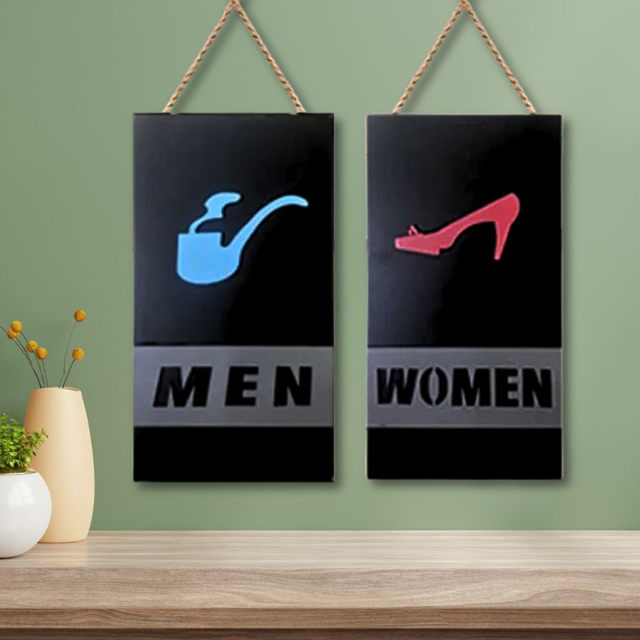 Decors and Beyond Men & Women Sign Board Hanging Toilet Sign MDF Wooden ...