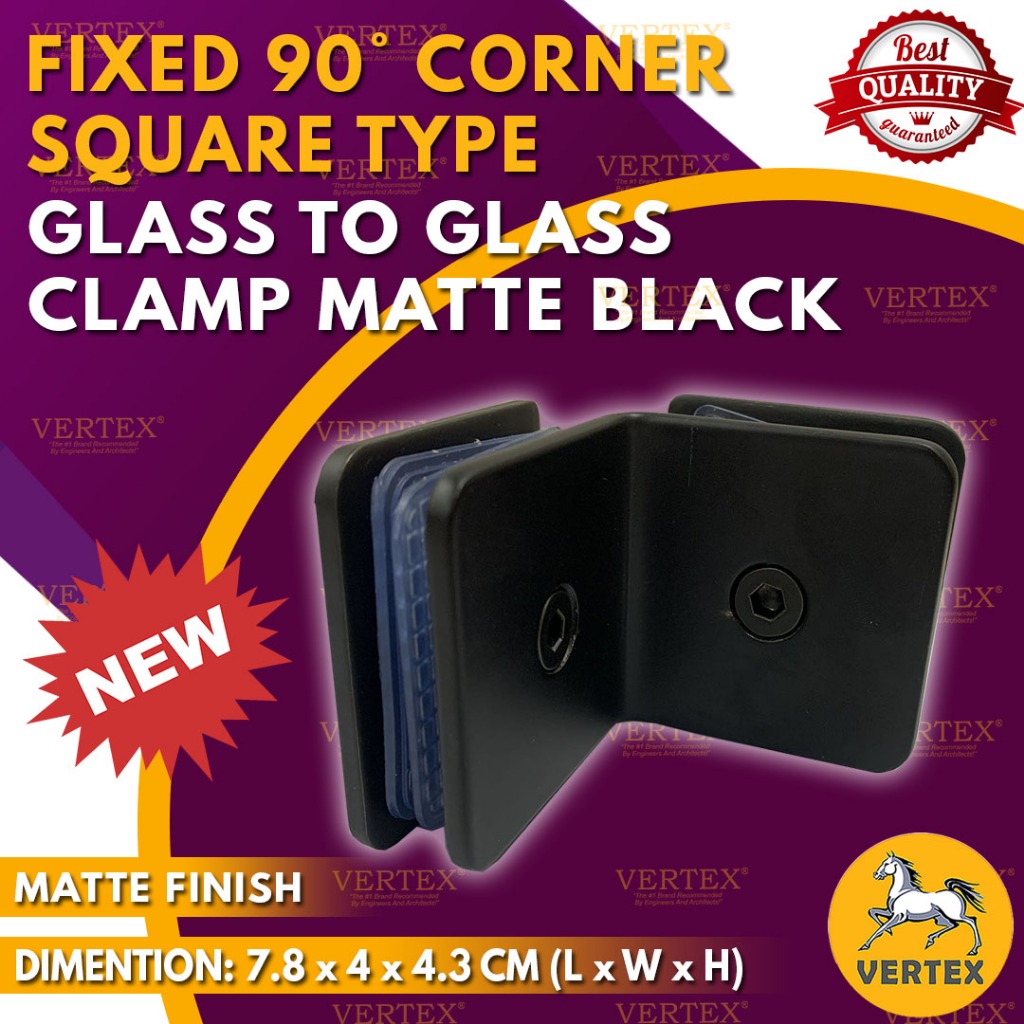 [SH002 HG108] Fixed 90 Degrees Corner Clamp Square Type Glass to Glass Shower Door MATTE BLACK