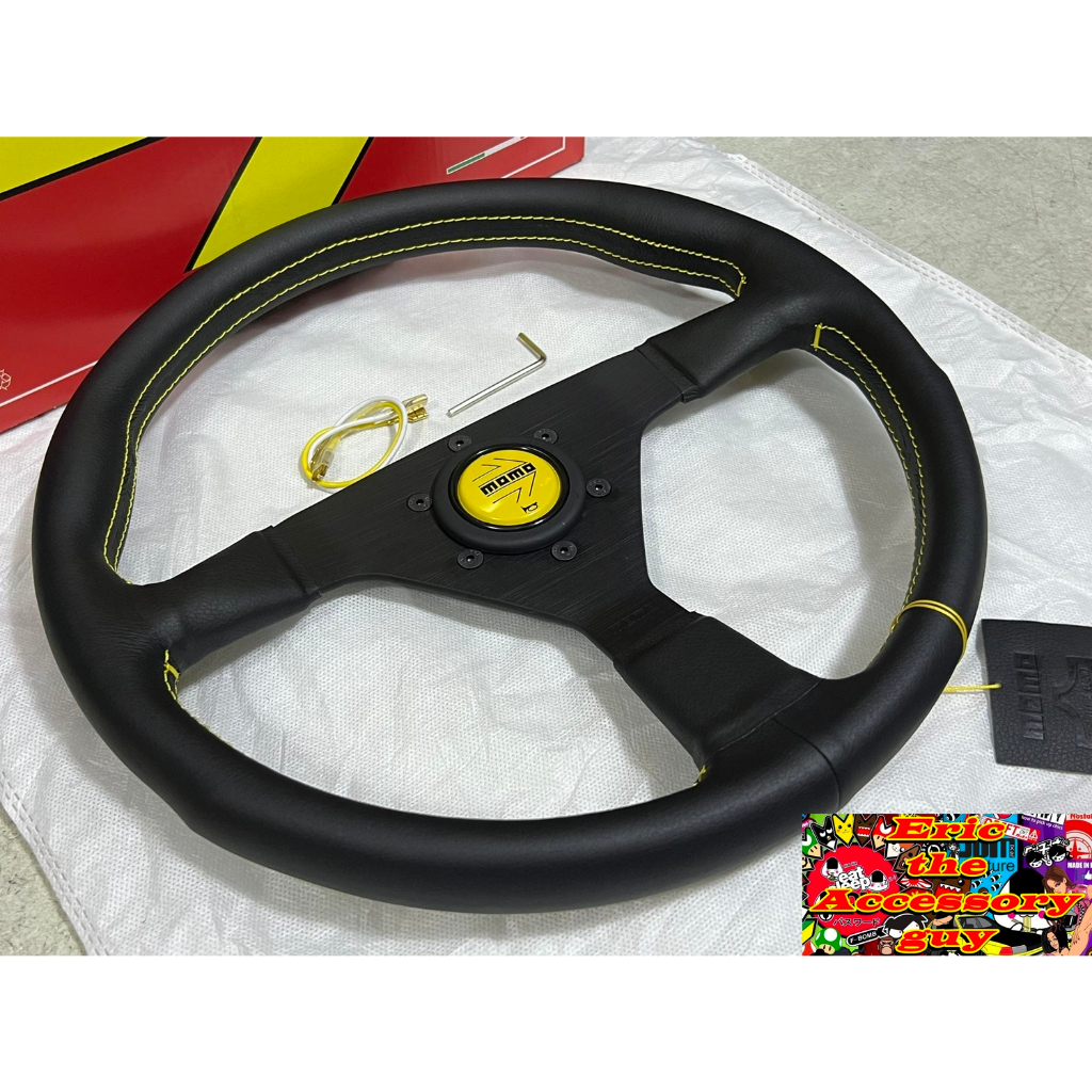 Momo Monte Carlo Steering Wheel (Leather with Yellow Stiches and Horn ...