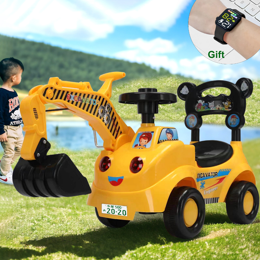 Excavator Ride on Toy for Kids Music Sounds Digger Scooter Tractor Toys