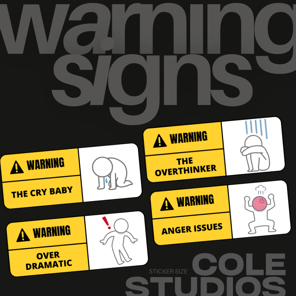 Warning Signs Matte Sticker (THE CRYBABY - THE OVERTHINKER - OVER ...