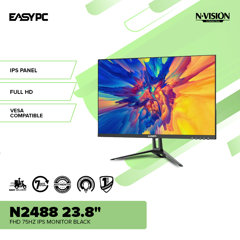 EasyPC| Nvision N2488 24 inch FHD 75Hz IPS Monitor| Black and White ...