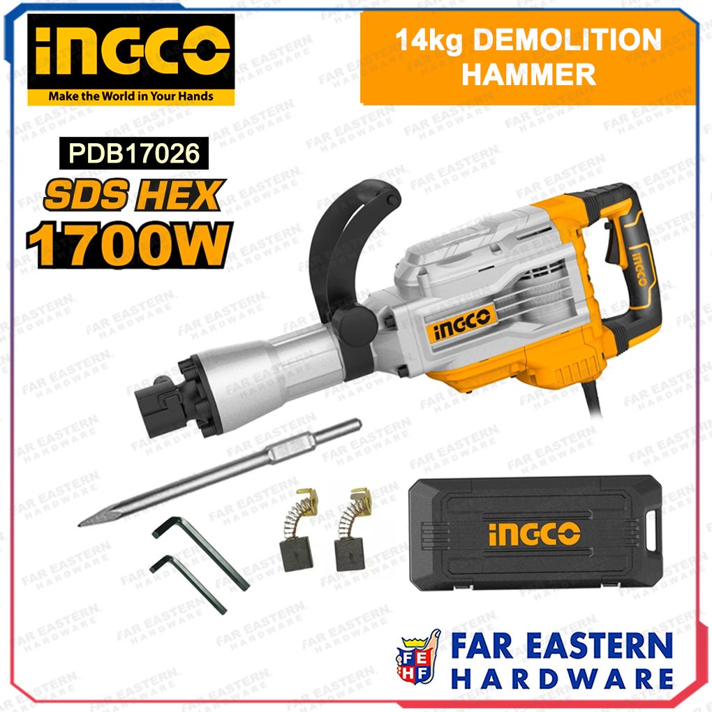 INGCO Demolition Hammer 1700W Jackhammer PDB17026 14KG SDS HEX INPTCD