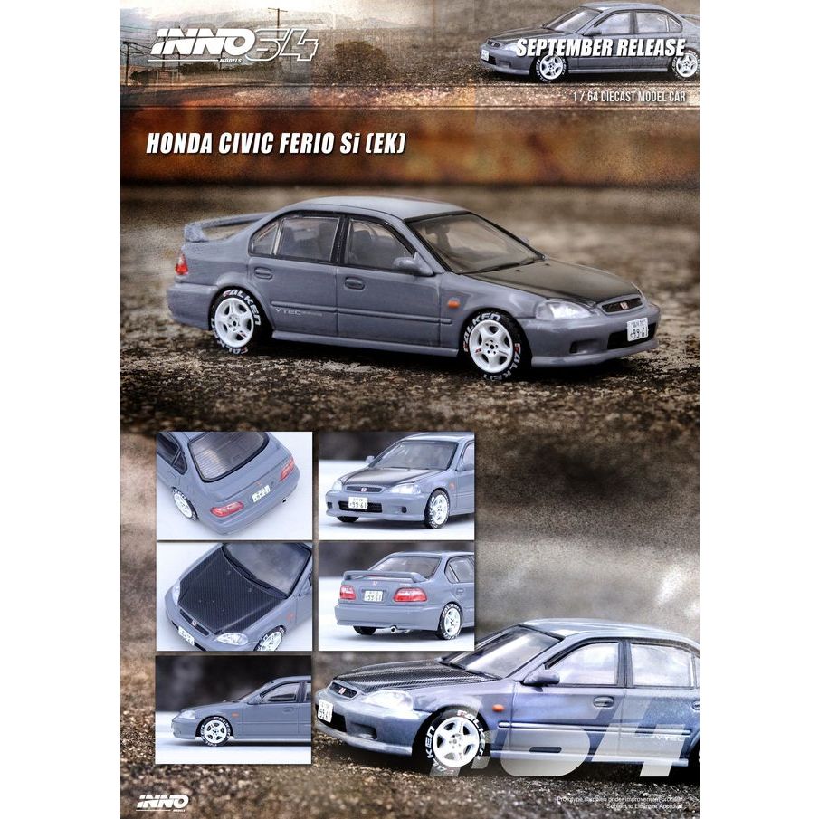 Inno64 1:64 Honda EK Civic Ferio Si Grey Scale Model Diecast Car ...