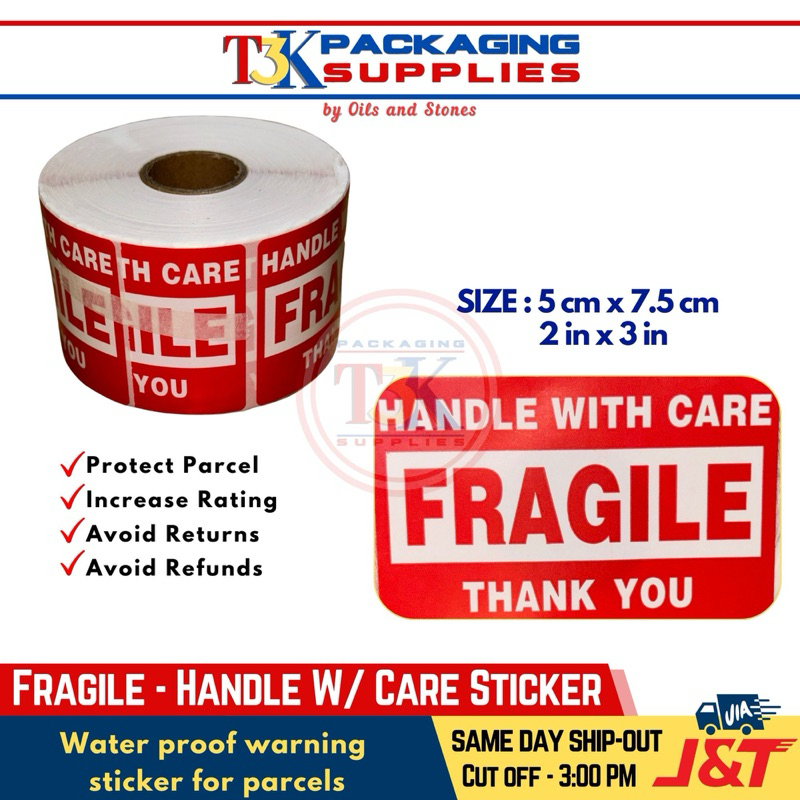 2X3 Fragile Stickers Warning Label for Parcels and Boxes 100, 200, 300 ...