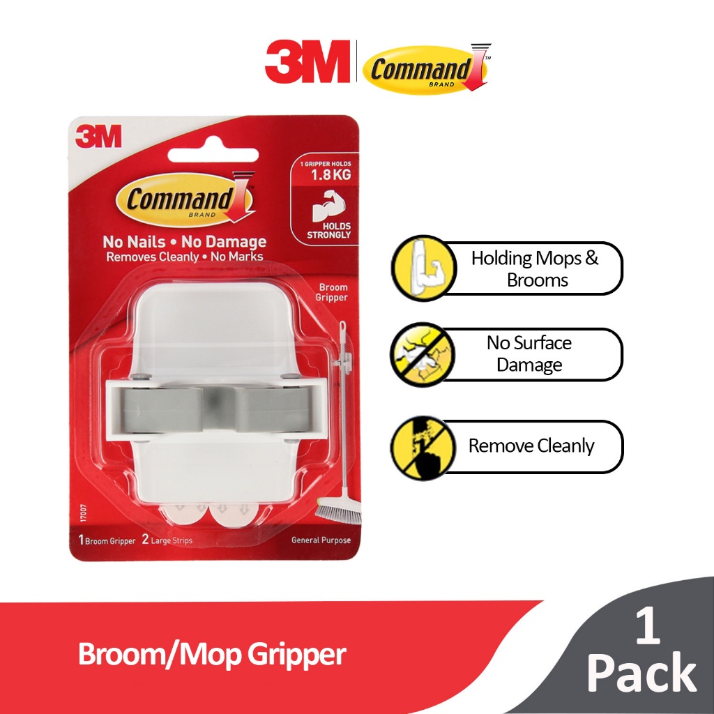 3M Command Broom/Mop Gripper, 17007, No Surface Damage, 1pc/pack, for