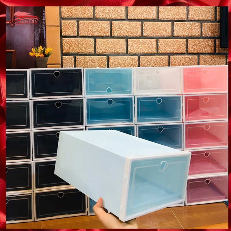 Shoe Box Storage Organizer Stackable Plastic Shoe Rack Flip-open ...