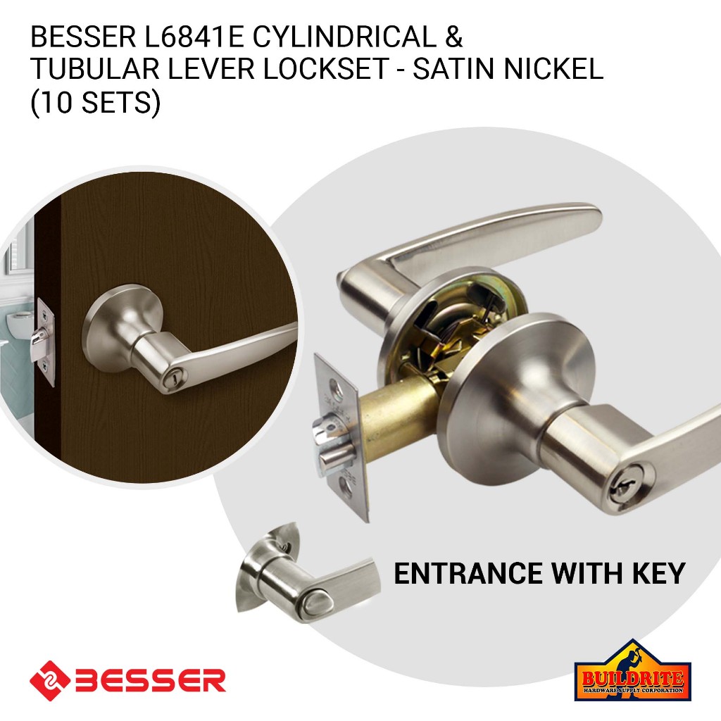 BESSER L6841E TUBULAR DOOR KNOB LOCKSET LEVER ENTRANCE SATIN NICKEL (10 ...