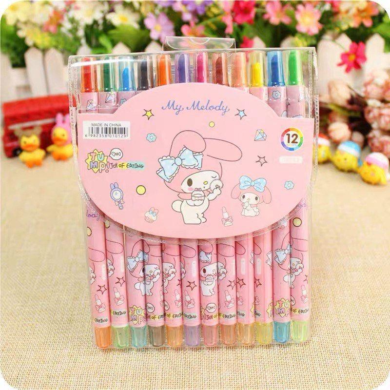 12 Colors Cute Character Long Twistable Rolling Crayons | Shopee Malaysia