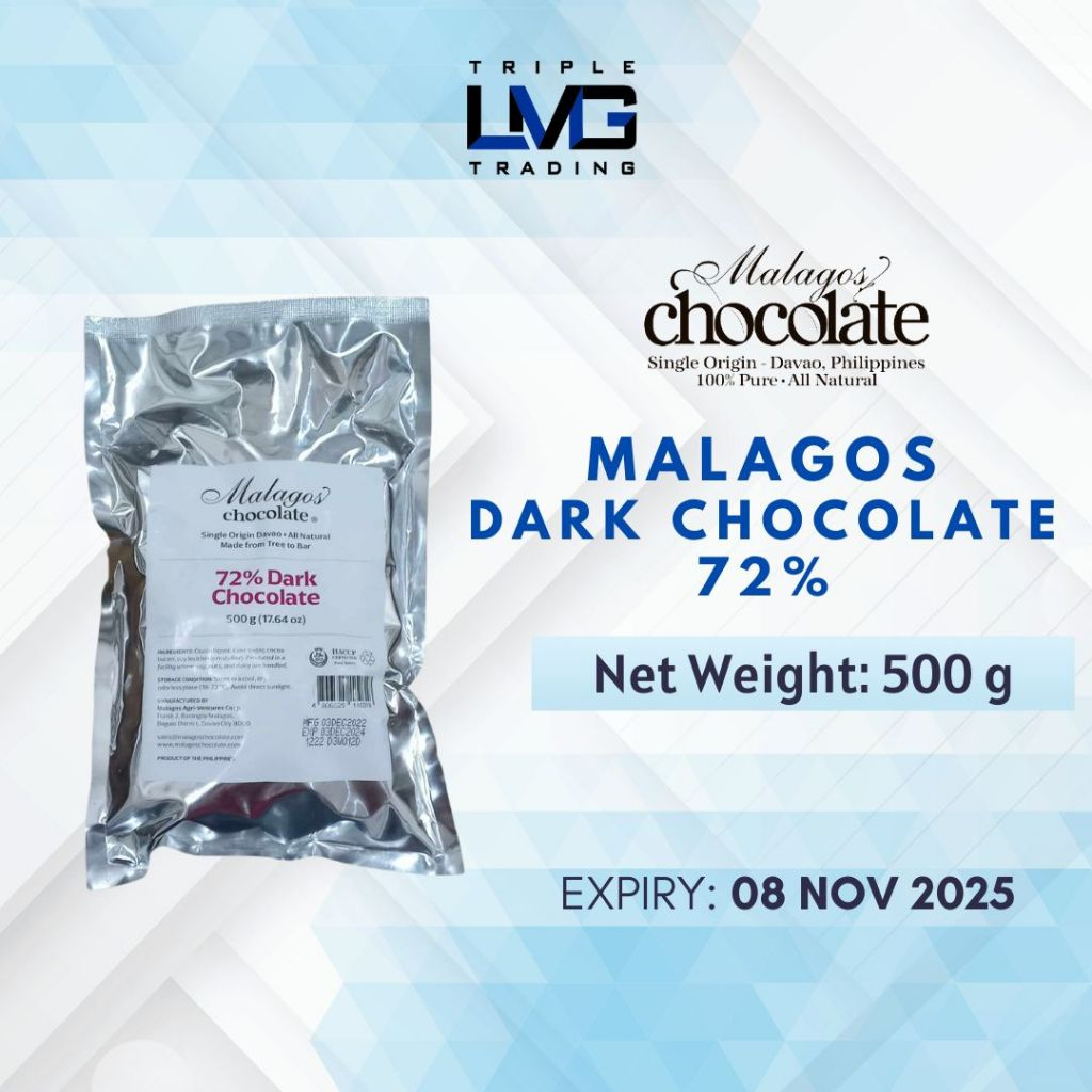 Malagos Chocolate 72% Dark Chocolate 500grams (Easy Melt Size ...