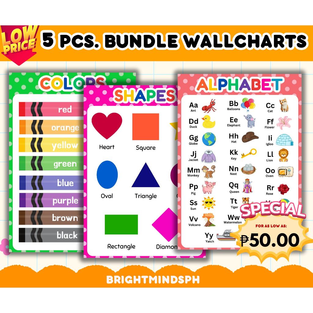BUNDLE DEAL LAMINATED EDUCATIONAL CHARTS A4 SIZE SET FOR KIDS,Alphabet ...