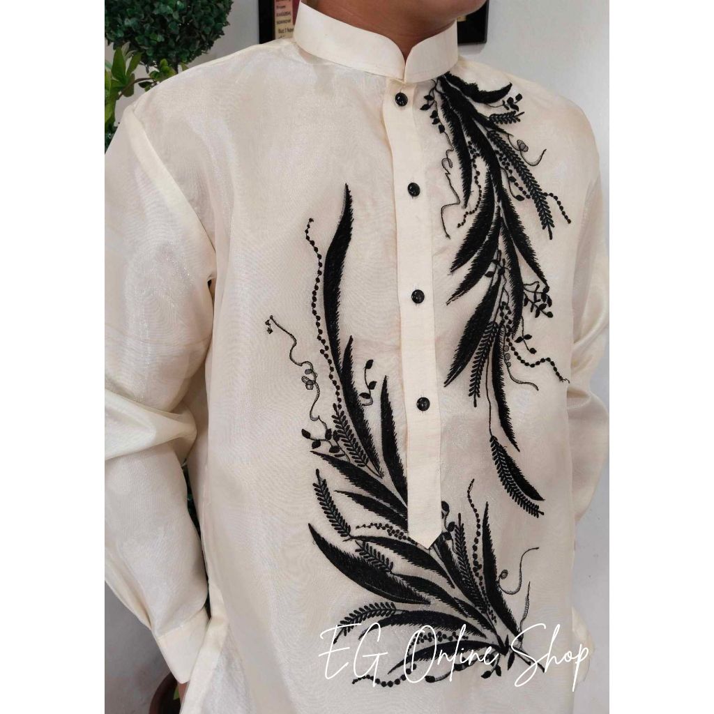 MODERN BARONG TAGALOG BLACK TALAHIB DESIGN (NO PIPING) | Shopee Malaysia