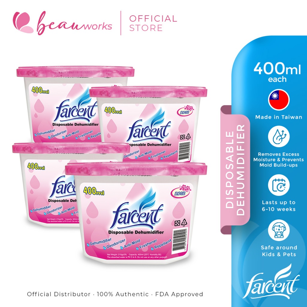 Farcent Disposable Dehumidifier Rose Set of 4 (400ml each) Shopee