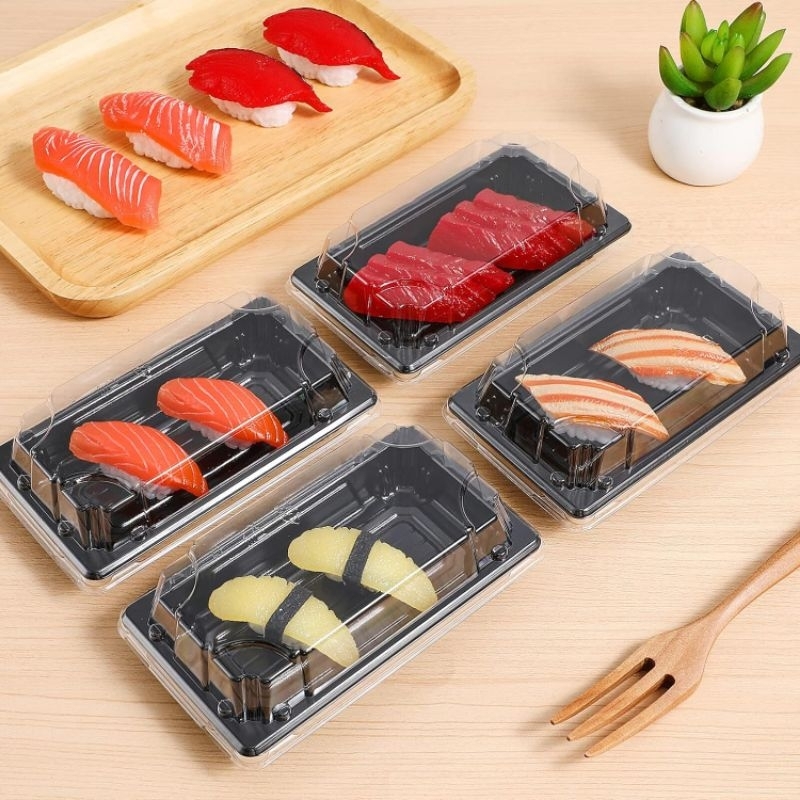 400pcs Black Sushi Trays With Lids Packaging Box Black Plastic To Go