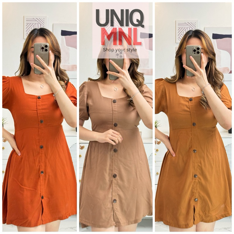 UNIQ.MNL Bangkok Daily Puff sleeves Korean Button down Bestselling Casual Dress Shopee Malaysia