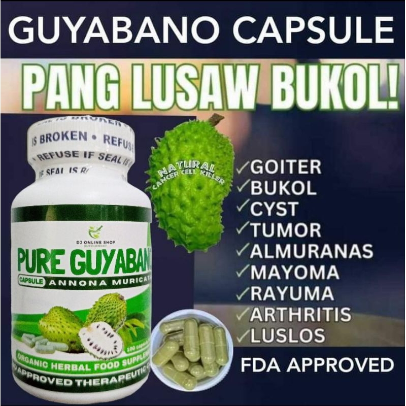 PURE GUYABANO Capsule 500mg 100s per Bottle Control blood pressure and ...