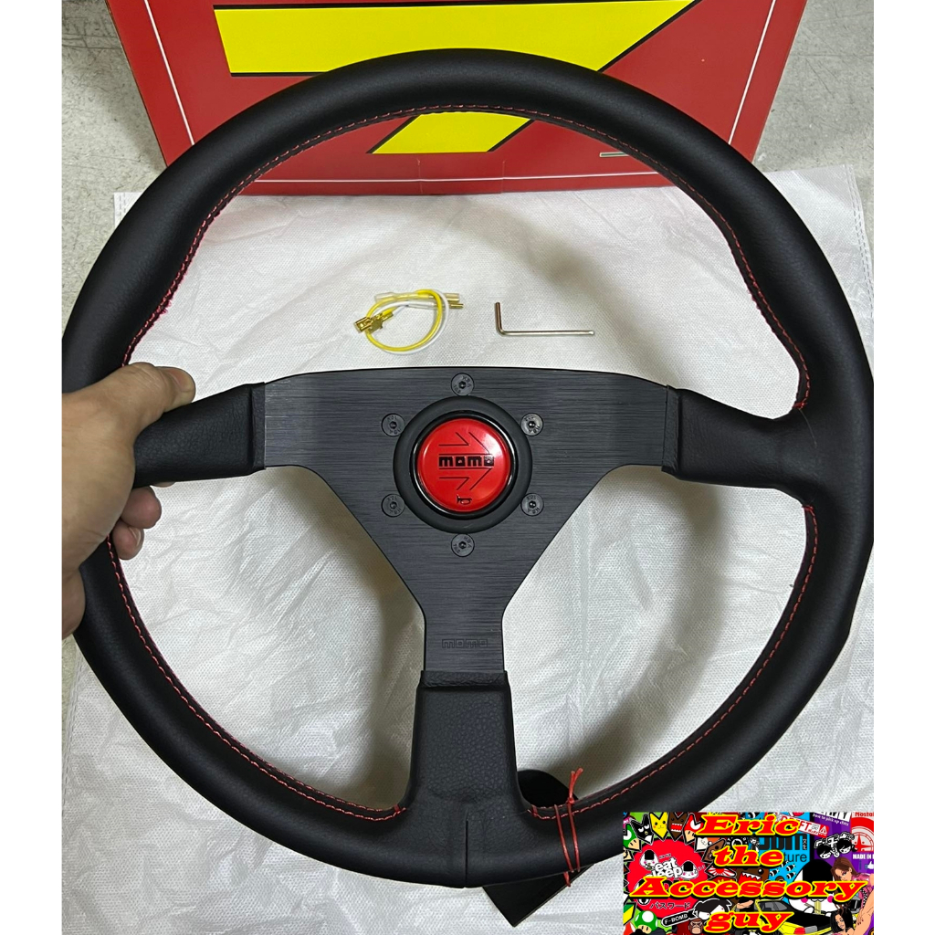 Momo Monte Carlo Steering Wheel (Leather with Red Stiches and Horn ...