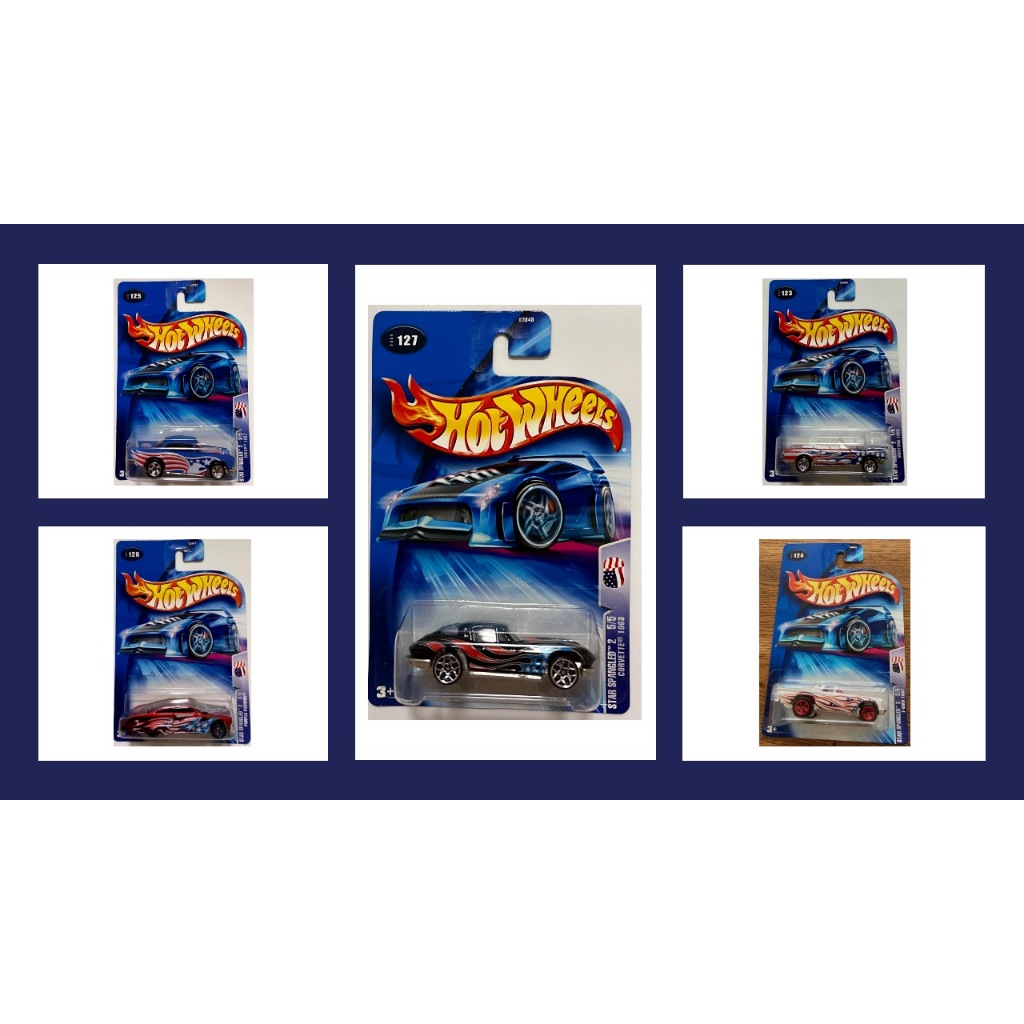 Hot Wheels Star Spangled 2 Mustang 1965 T Bird 1957 Chevy 1957 Purple Passion Corvette67 9493