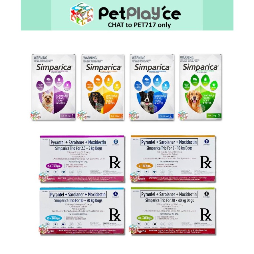 Simparica TRIO / REGULAR Anti Tick & Flea Chewable PER BOX for Dog w
