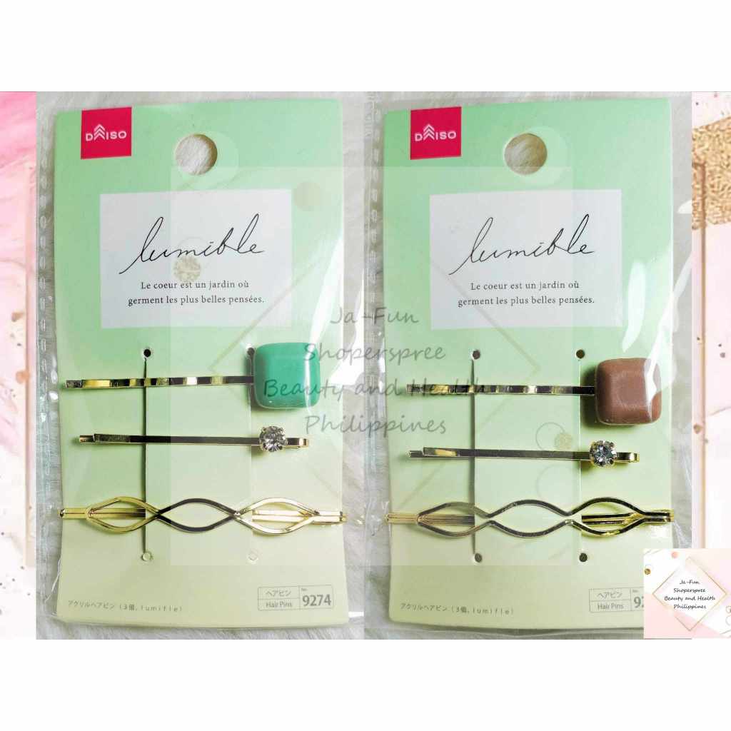 JAPAN DAISO 3PCS ACRYLIC HAIR PIN SET LUMIFLE HAIR ACCESSORIES (GOLD