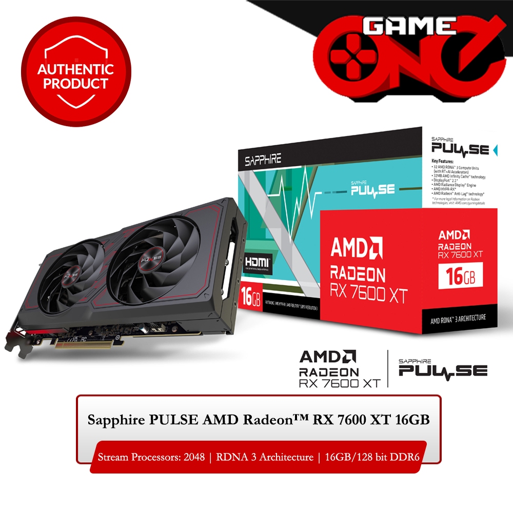 Sapphire pulse amd radeontm rx 7600 xt 16gb ddr6 oc graphics card