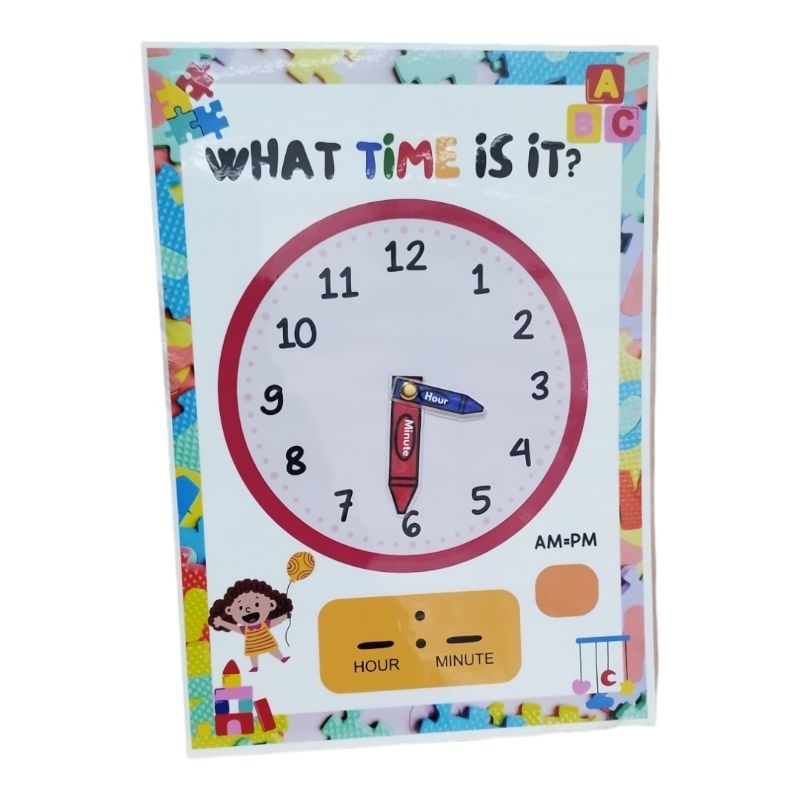 Clock telling time laminated charts with free pen for kids 4 size ...